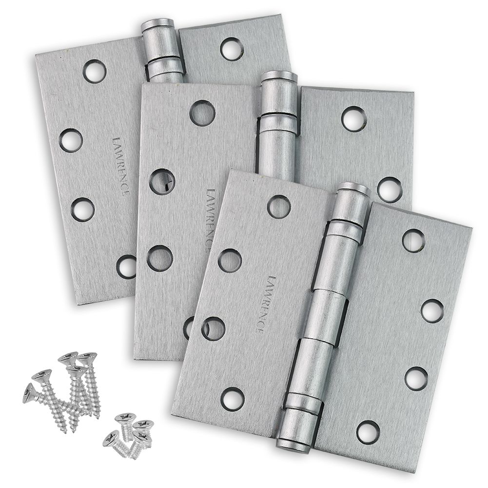 4.5 x 4.5 Commercial Butt Hinge Standard Weight Ball Bearing Brushed Chrome (US26D) - 3 Pack