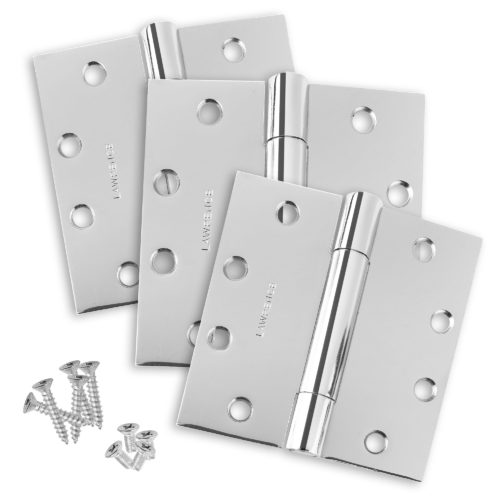 4.5 x 4.5 Commercial Butt Hinge Standard Weight Concealed Bearing Polished Chrome (US26) - 3 Pack