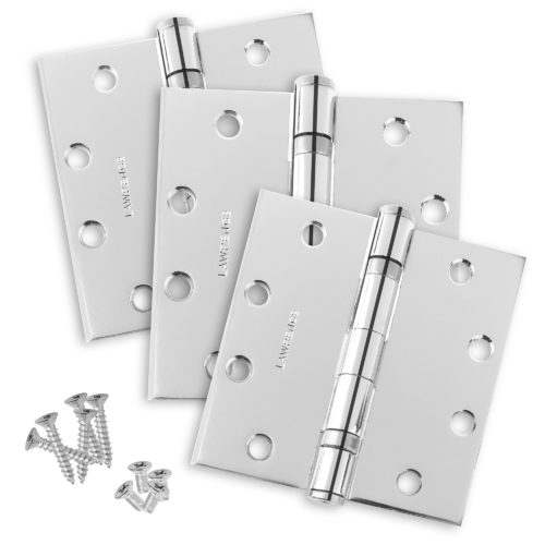 4.5 x 4.5 Commercial Butt Hinge Standard Weight Ball Bearing Polished Chrome (US26) - 3 Pack
