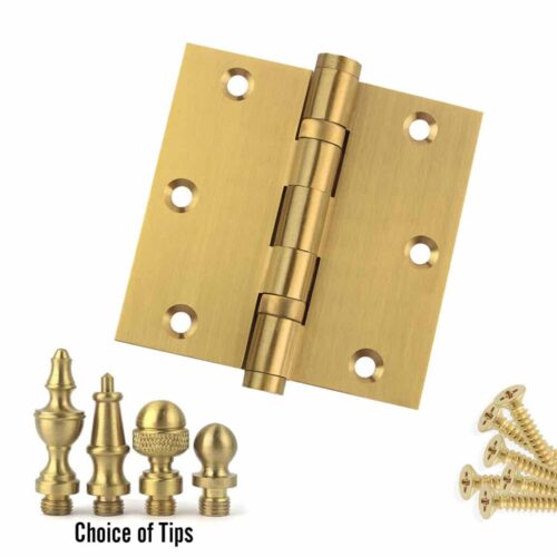 Door Hinge 3.5 x 3.5 Solid Brass Ball Bearing - Satin Brass (US4)
