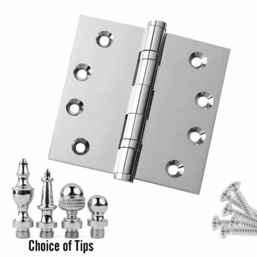 Door Hinge 4 x 4 Inch Solid Brass Ball Bearing - Polished Chrome (US26)