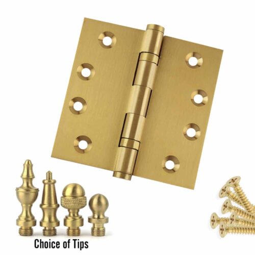 Door Hinge 4 x 4 Inch Solid Brass Ball Bearing - Satin Brass (US4)