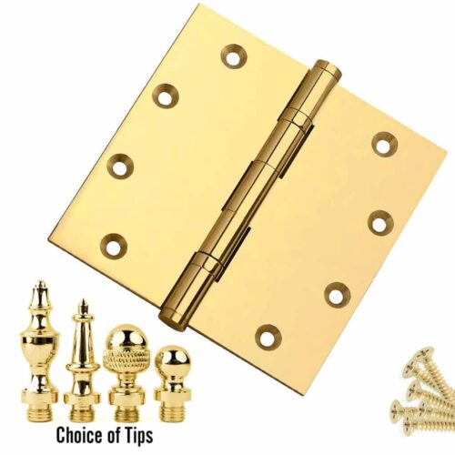 Door Hinge 5 x 5 Inch Solid Brass Ball Bearing - Polished Brass (US3)